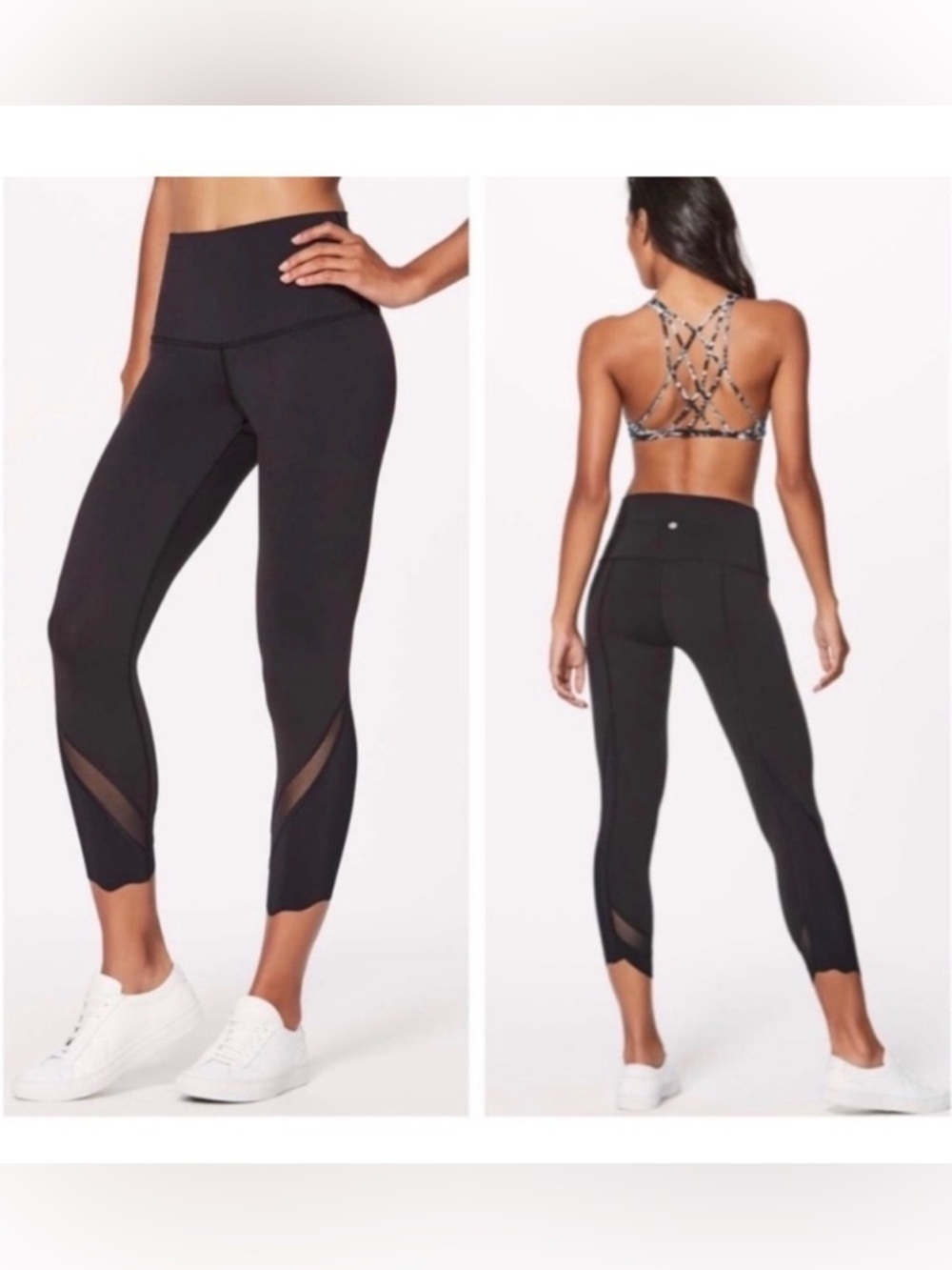 Lululemon Black Wunder Under High-Rise Cropped Scalloped Leggings Mesh Luon